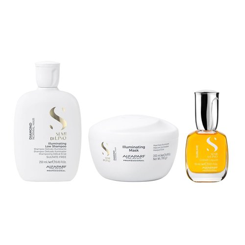 Alfaparf Milano Semi Di Lino Diamond Gift Set | Illuminating Shampoo, Mask & Hair Oil Serum for Color Treated Hair - Sulfate Free, Adds Shine & Softness