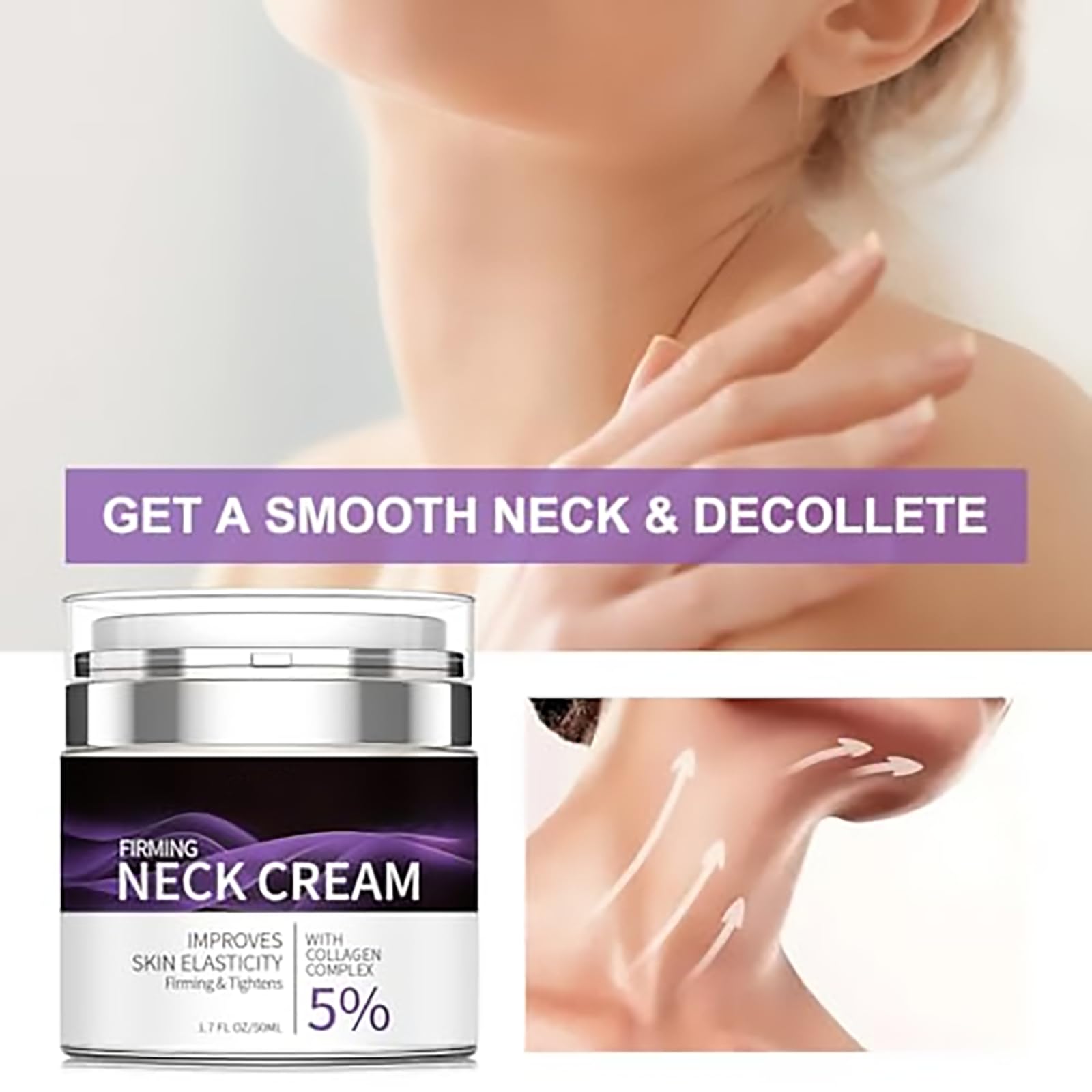 5% Collagen Complex Neck Firming Cream - Anti-Aging Moisturizer Improving Skin Elasticity for Men & Women, All Natural Ingredients - Retinol, Collagen & Hyaluronic Acid, 1.8 Fl Oz