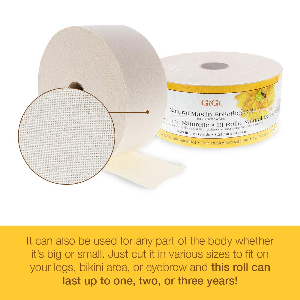 Gigi Epilating Muslin Roll – Wax Strips for Hair Removal, Natural Muslin Wax Roll for Face & Body, 3.25-inch X 100 Yards