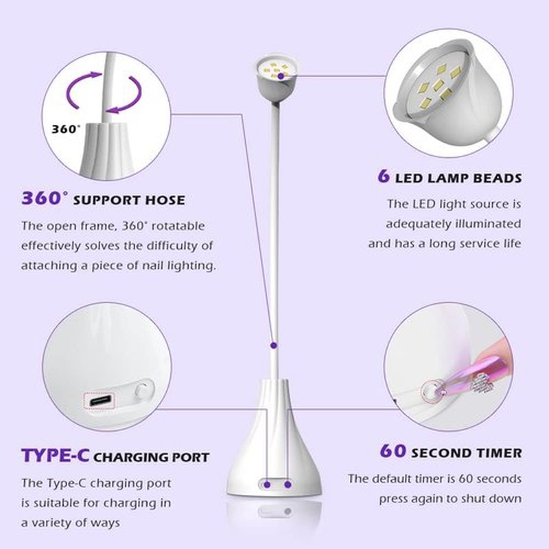 SMALLSHS LED UV Nail Lamp, Mini U V Light for Gel Nails Flash Curing, 18W Rechargeable LED Nail Light Dryer with 60s Timers, Fast Curing Gooseneck UV lamp for Gel Nails for Home DIY Manicure