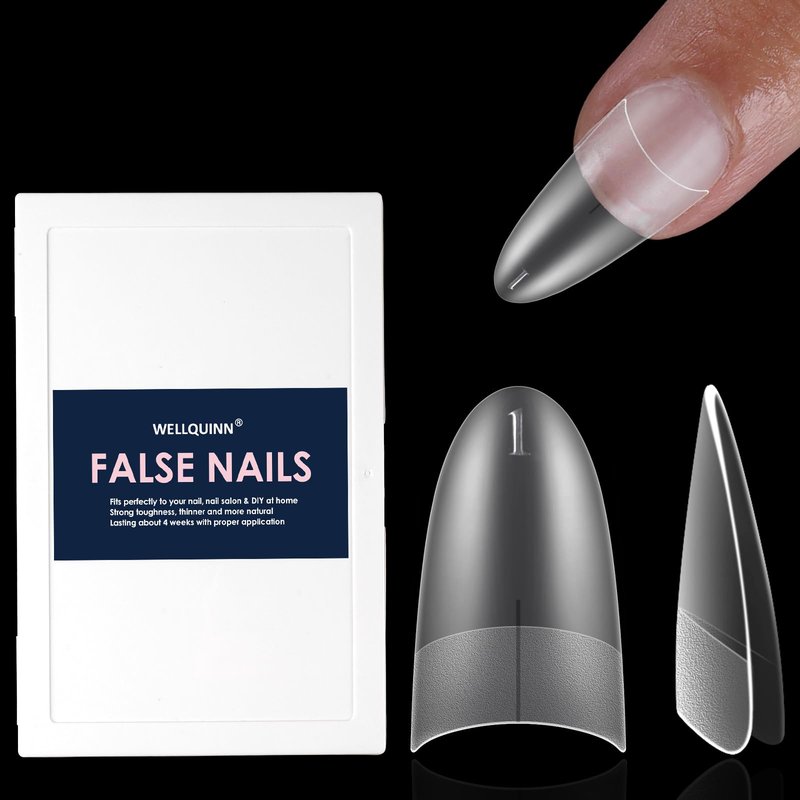 Wellquinn Short Almond Nail Tips Half Cover Almond Nail Tips for Acrylic Nails Clear Press on Soft Gel False Nails for Poly Nail Extension Nail Art Salon and Home DIY 320Pcs 12 Sizes