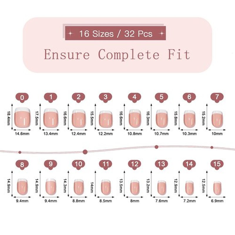 Short Square Press On Nails (Onyx) Reusable Natural Stick On Nails with Glue in 15 Sizes – 32 Soft Gel Fake Nails Kit