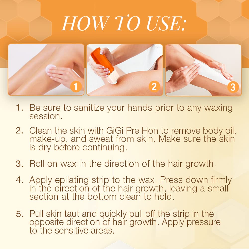 Gigi Roll on Waxing Kit – At-Home Hair Removal for Face & Body with All-Purpose Soft Wax Roller for Smooth Skin