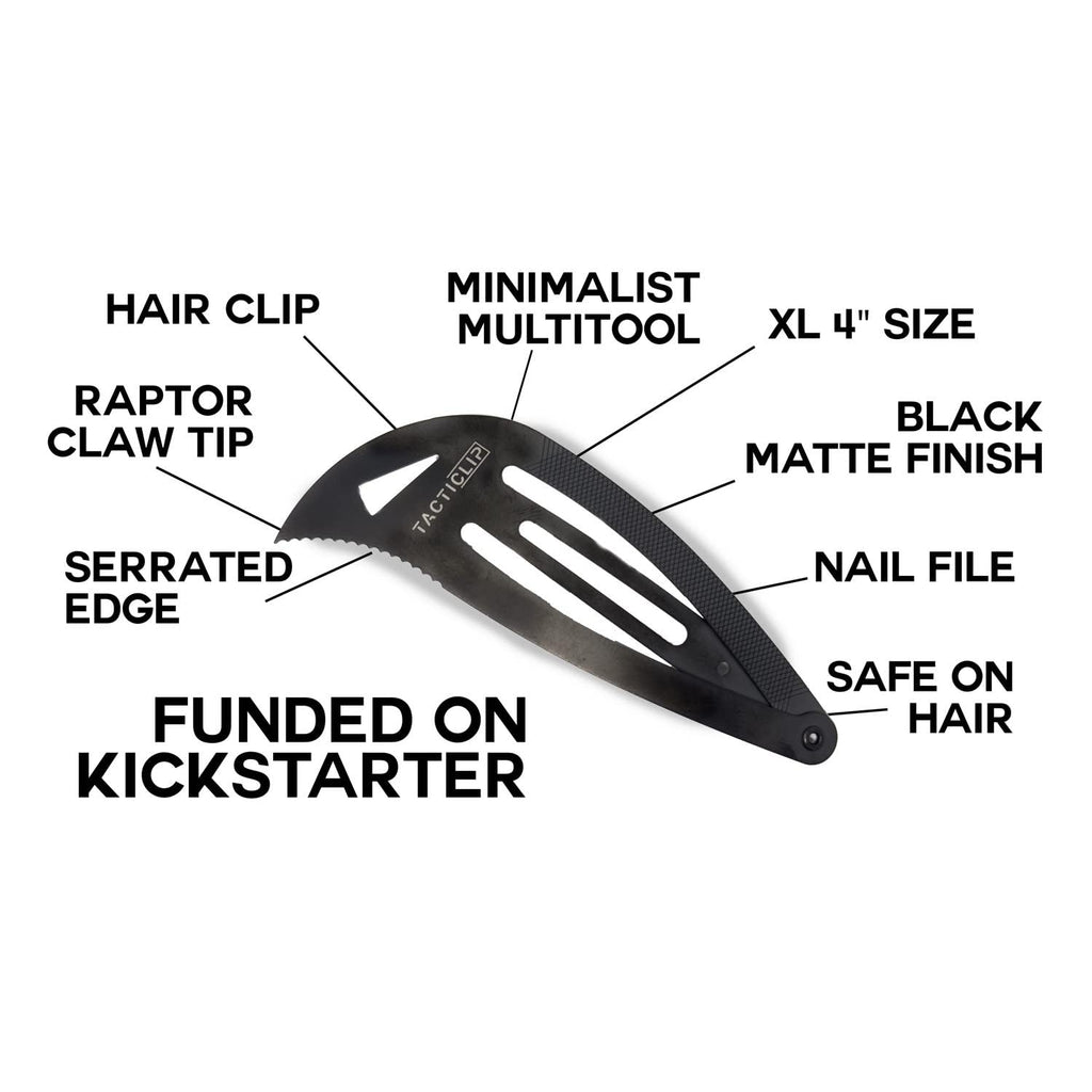Tacticlip - XL Snap Hair Clip Multitool Barrettes for Thick Hair, Large 2 Pack, Jumbo Salon Women Accessories, Tactical Black Metal