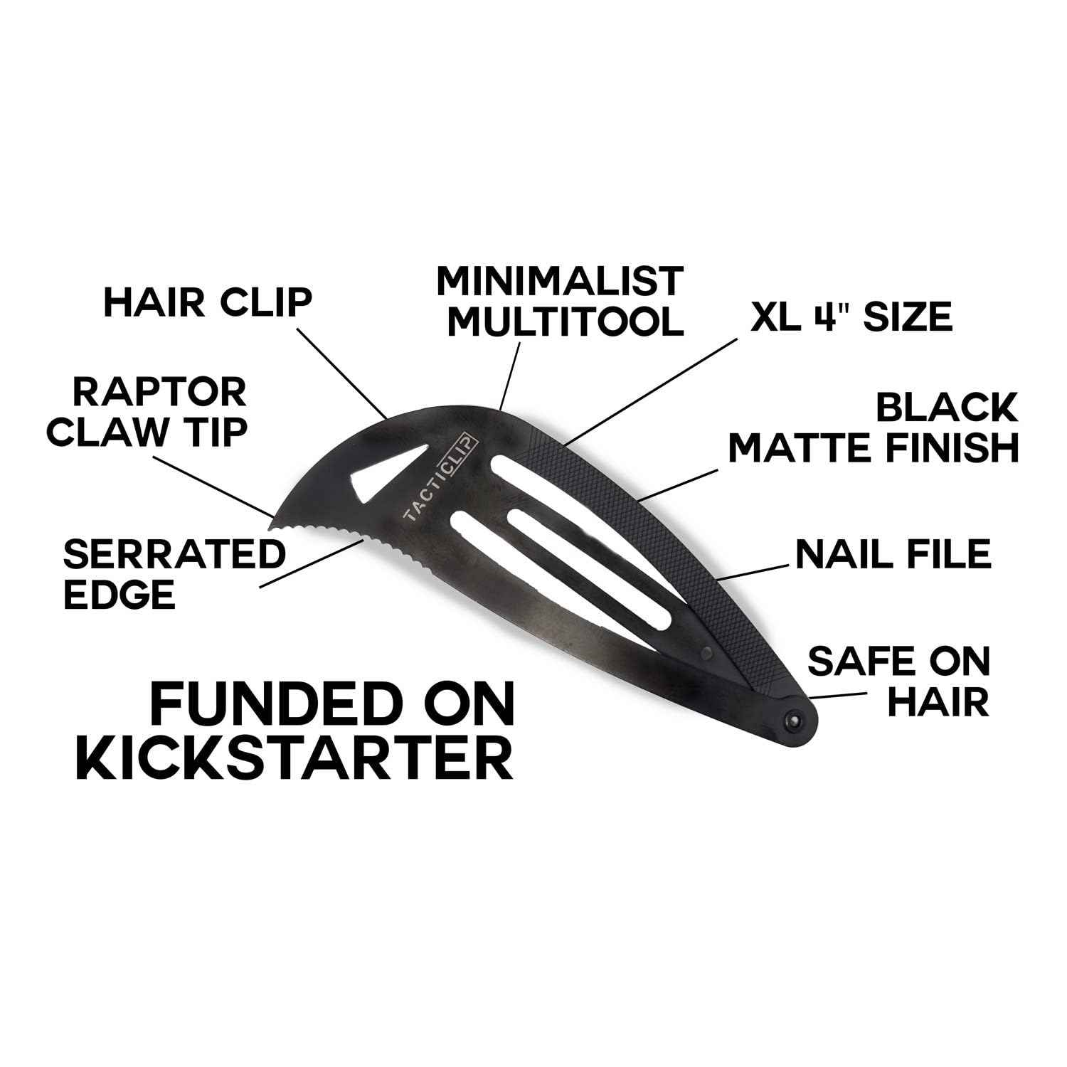 Tacticlip - XL Snap Hair Clip Multitool Barrettes for Thick Hair, Large 2 Pack, Jumbo Salon Women Accessories, Tactical Black Metal