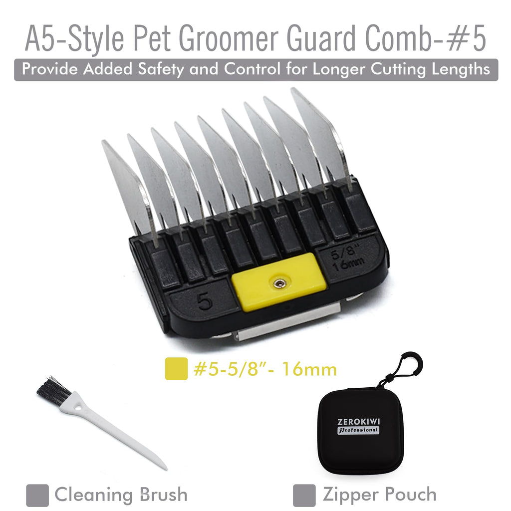 Professional A5-Style Animal Clipper Stainless Steel Color-Coded Snap-on Attachment Guard Guide Comb, 1/8"-1" Compatible with Wahl KM Series Oster A5 Andis Detachable Blade Pet Dog Groomers (#5-5/8")