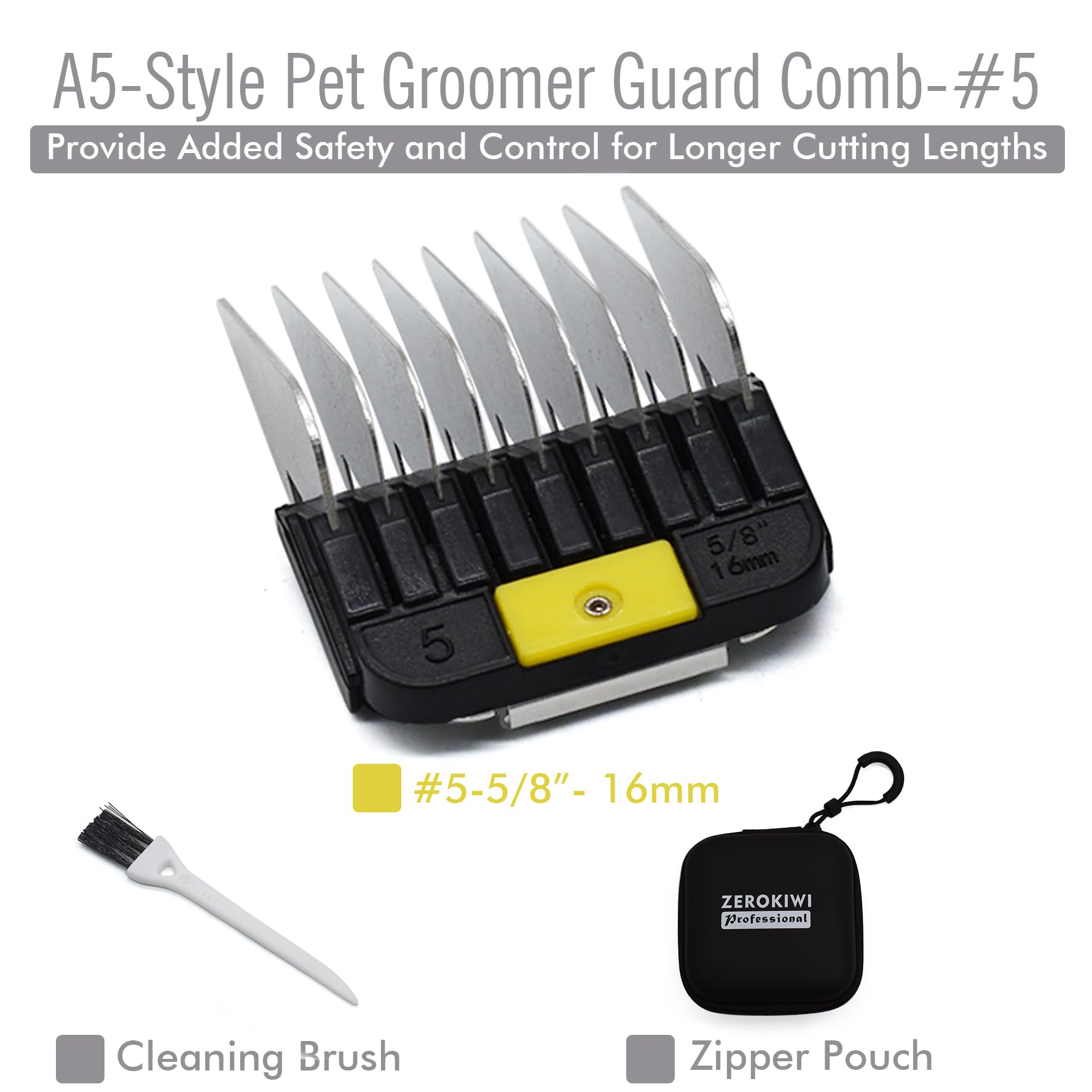 Professional A5-Style Animal Clipper Stainless Steel Color-Coded Snap-on Attachment Guard Guide Comb, 1/8"-1" Compatible with Wahl KM Series Oster A5 Andis Detachable Blade Pet Dog Groomers (#5-5/8")
