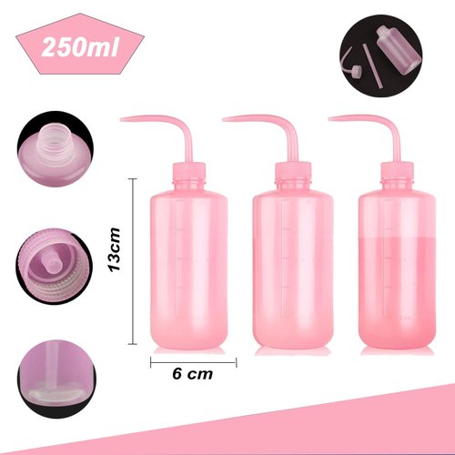 Gakonp 250pcs Tattoo Bottles Bags（Pink） with 3pcs Wash Bottles（Pink） 250ml Disposable Squeeze Watering Tool Sleeves Water Spray Covers for Tattoo Supplies