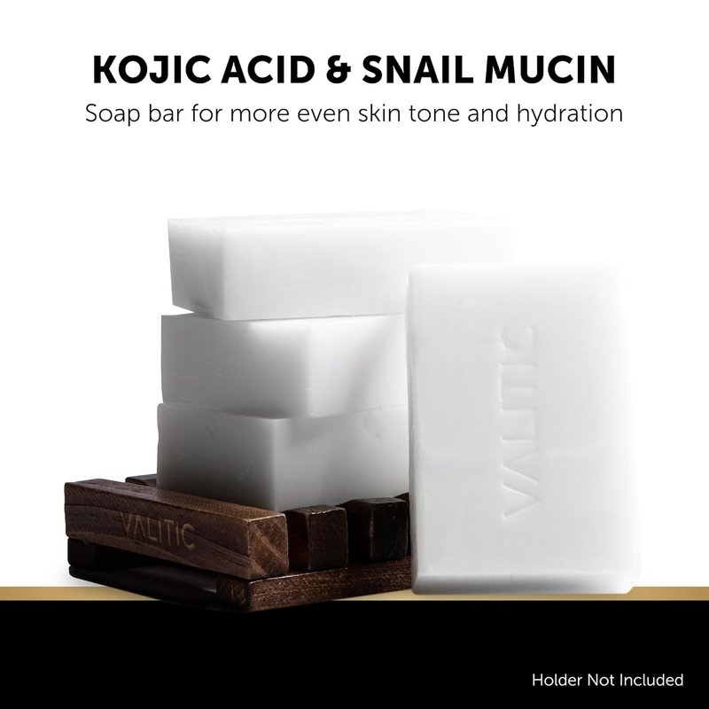 VALITIC Snail Mucin Cleanser Soap Bar - Turmeric & Kojic Acid Dark Spot Corrector | Anti-Aging Hydration - 2 Pack