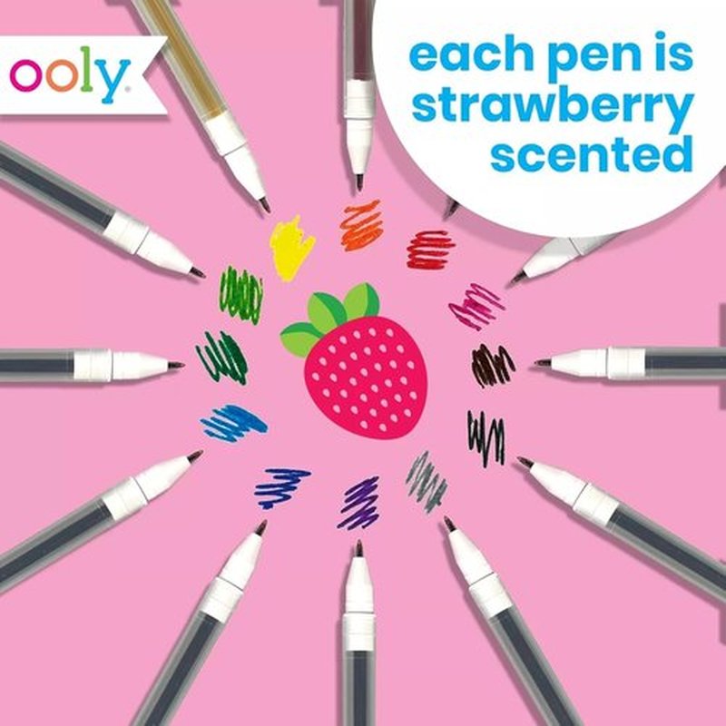 Ooly Scented Gel Pens Set - Very Berry Strawberry Scent, 12 Pack, 0.7mm NIB for Kids & Adults