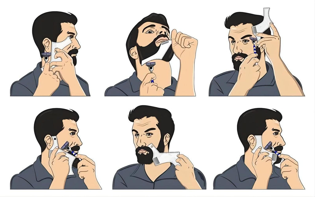 4PCS Men's Beard Shaping Tool Template, Beard Guide Shaper with Inbuilt Comb, Multi-liner Edges Shave for Curve/Straight/Neckline/Goatee/Sideburns (Clear-4pcs)