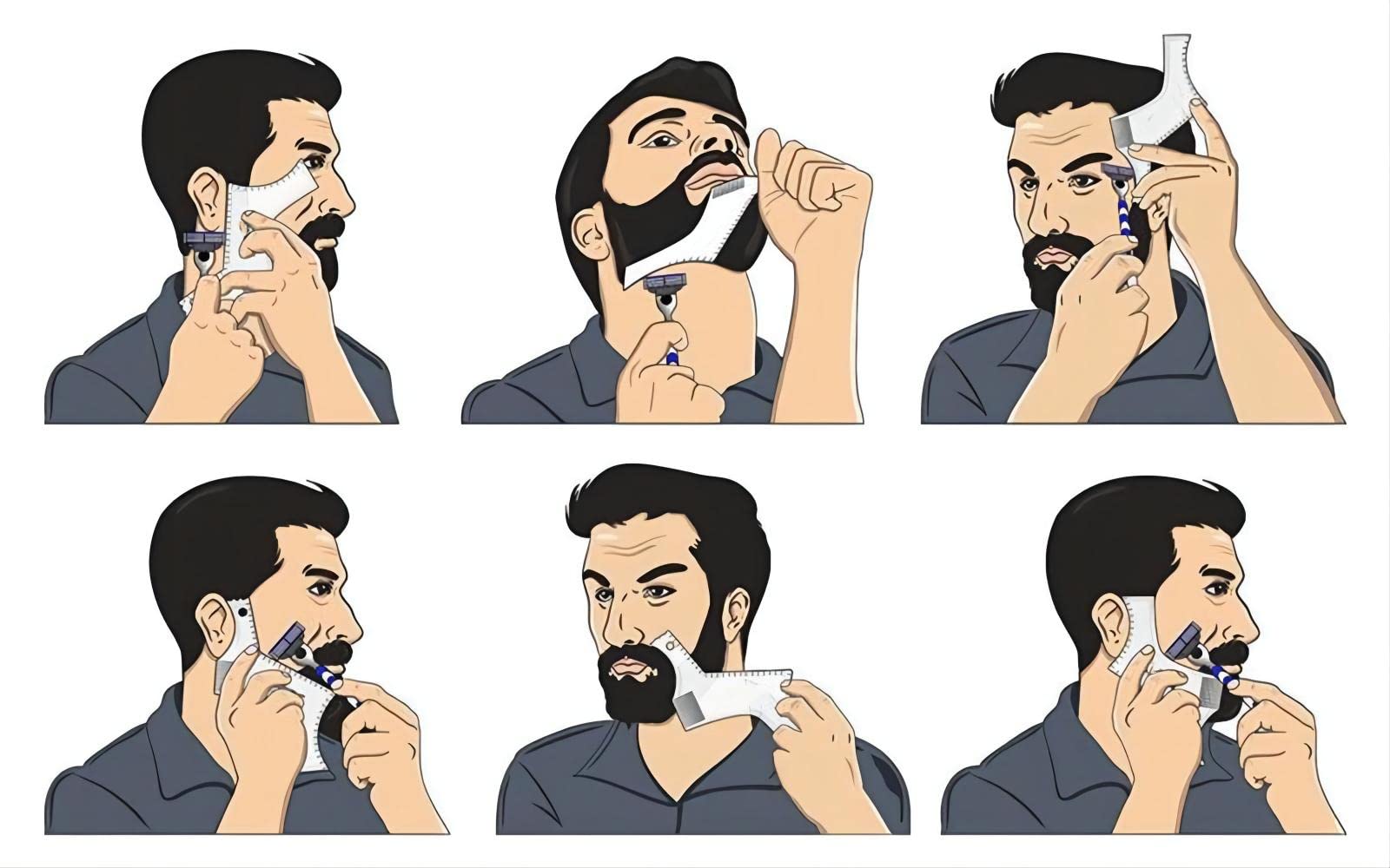 4PCS Men's Beard Shaping Tool Template, Beard Guide Shaper with Inbuilt Comb, Multi-liner Edges Shave for Curve/Straight/Neckline/Goatee/Sideburns (Clear-4pcs)