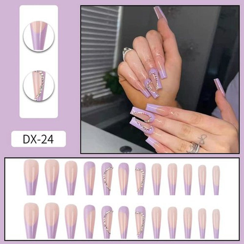 COCOBURI 24 Pcs Press on Nails Medium Purple Glossy Acrylic Fake Nails Coffin for Women