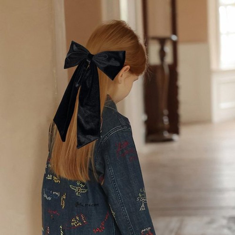6.5 Inch Velvet Hair Bow Clip Classic Bowknot Ponytail Holder Long Velvet Ribbon Barrette Hair Accessories for Women Girls, Black