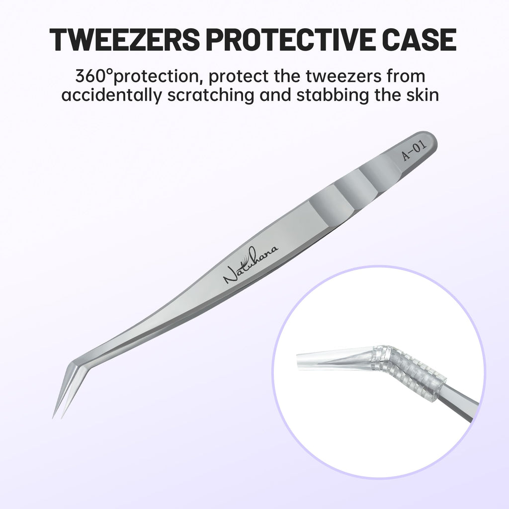 Natuhana High Precision Lash Tweezers for Individual and Volume Eyelash Extensions Pointed Premium Stainless Steel Curved Fiber Tip Professional Isolation Tweezer(Dolphin Tweezer A-02)