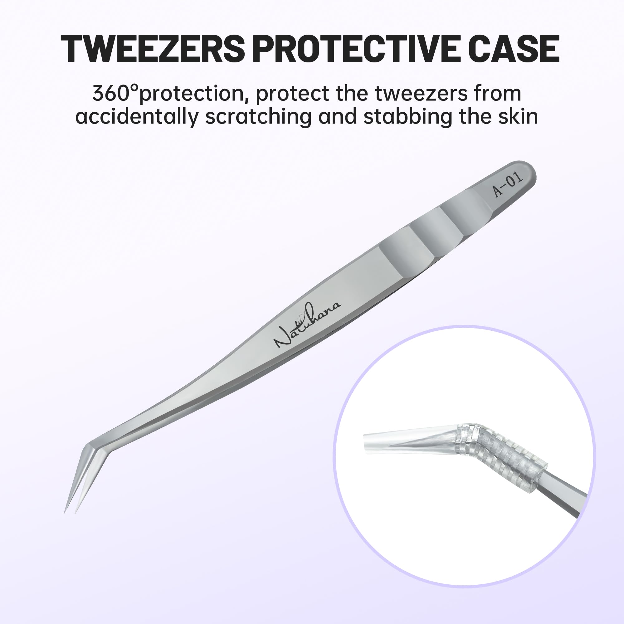 Natuhana High Precision Lash Tweezers for Individual and Volume Eyelash Extensions Pointed Premium Stainless Steel Curved Fiber Tip Professional Isolation Tweezer(Dolphin Tweezer A-02)