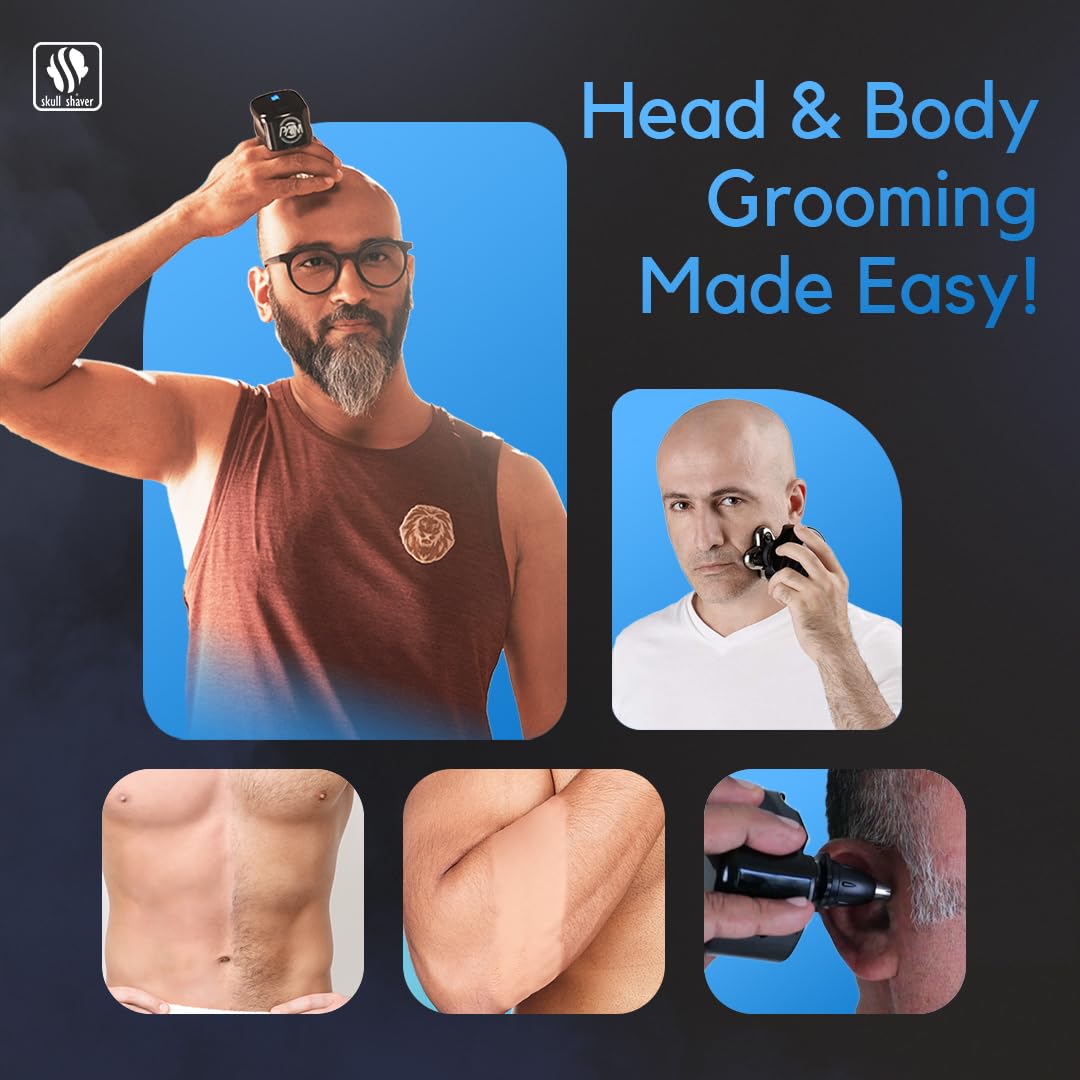 Skull Shaver Palm Shaver for Men - Head & Face Razor - Ergonomic Design - Waterproof Cordless Razor - Travel Friendly - Grooming Gift for Bald Men