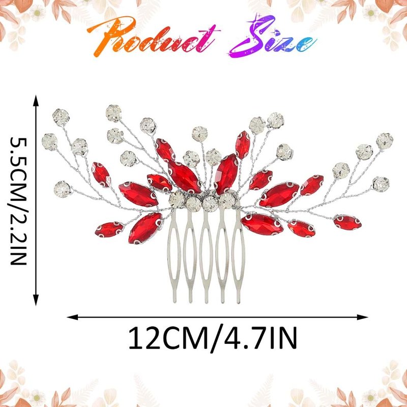 Unicra Bride Silver Wedding Hair Comb Sparkly Crystal Bridal Hair Piece Rhinestone Hair Accessorie for Women and Girls (Red-red)