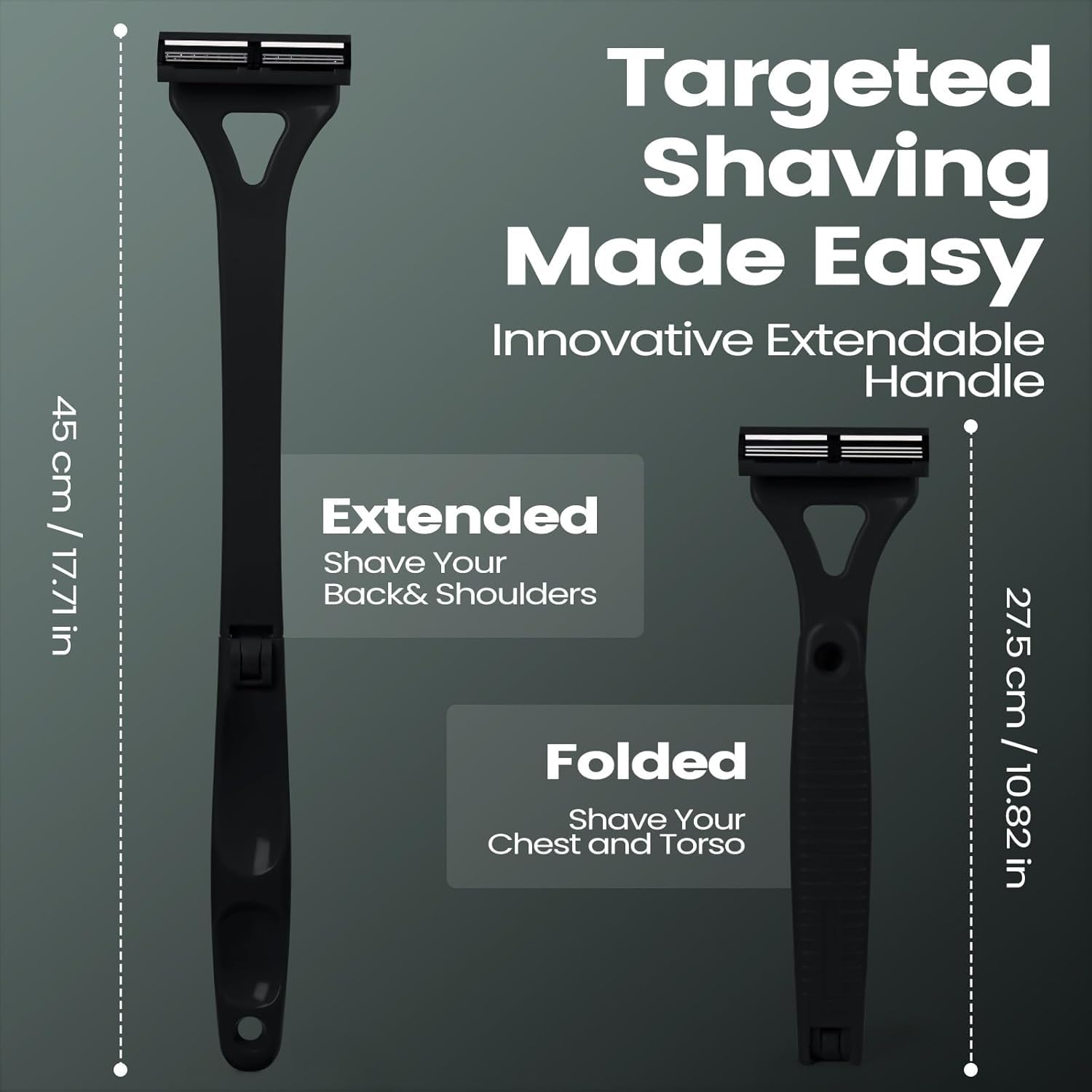 ETbyto Back Shavers for Men with Foldable Long Ergonomic Handle: DIY Hair Shaver, Replaceable Safety Blade & Portable Razor Groomer for Men, Wet & Dry Shaving(8PCS Blades Included)