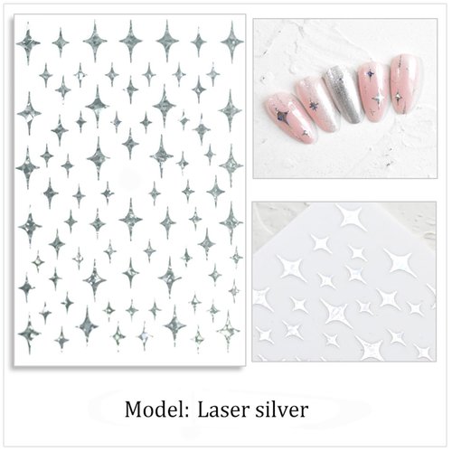 HNUIX Nail Stickers - Star 3D, Self Adhesive Nail Decals, Multi Colour, 6 Sheets, for Nail Art