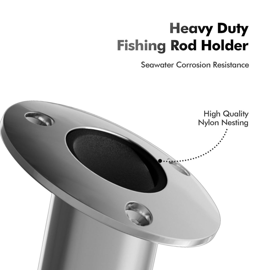 SCANDIRAIL Boat Fishing Rod Holder,2Pcs 15/30/90 Degree Stainless Steel 316 Flush Mount Rod Holders for Fishing Boat,with PVC Cap,Inner Tube and Gasket (2 PCS Without Cap, 15 Degree)