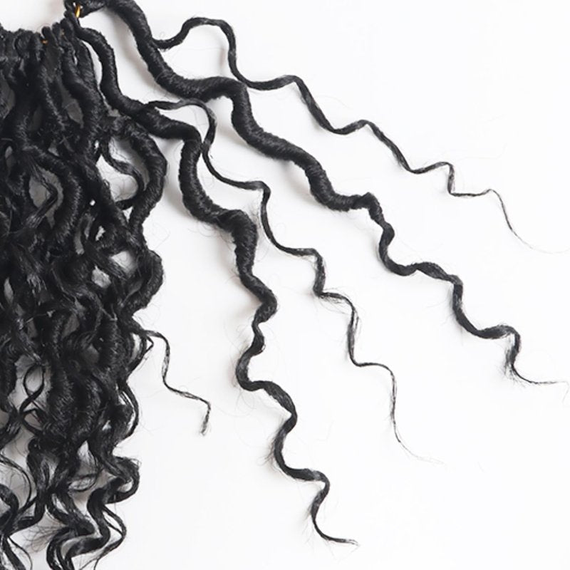 Vemet Goddess Locs Crochet Hair 8 Inch 9 Packs Faux Locs Synthetic Crochet Hair for Black Women, Boho Style Pre looped crochet with Curly Ends 1B