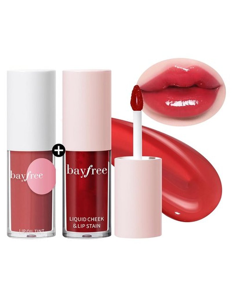 Bayfree Tinted Lip Oil & Stain Set - Waterproof, Long-Wearing Korean Makeup | High-Shine, Moisturizing 2-in-1 Tint for Dry Lips, Vegan & Cruelty-Free