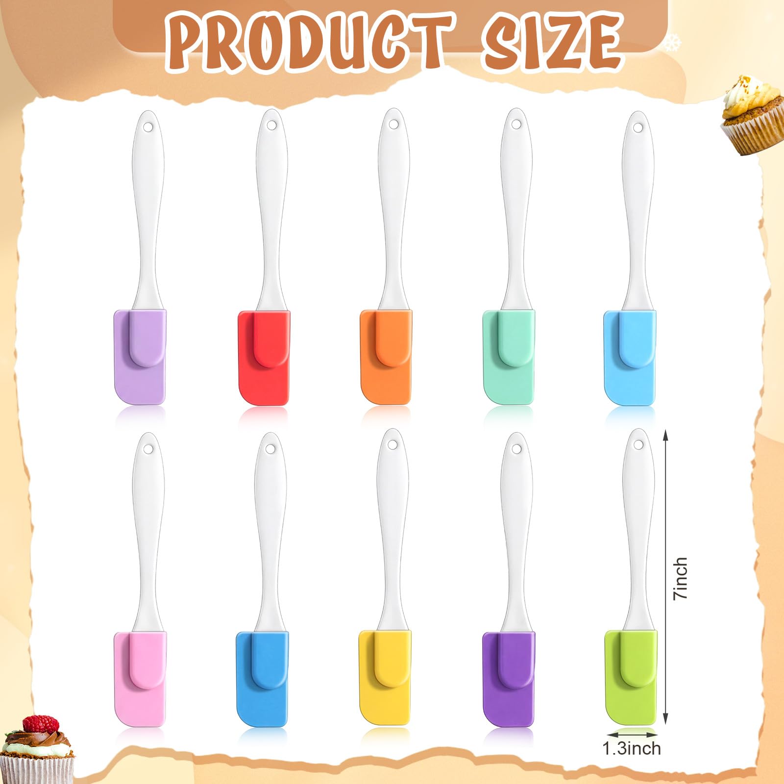 50 Pcs Mini Silicone Spatulas Bulk, 7 Inch Small Rubber Spatulas Heat Resistant Flexible Scrapers Multicolor Kitchen Cooking Utensils for Baking, Mixing & Scraping Nonstick Design, 10 Colors