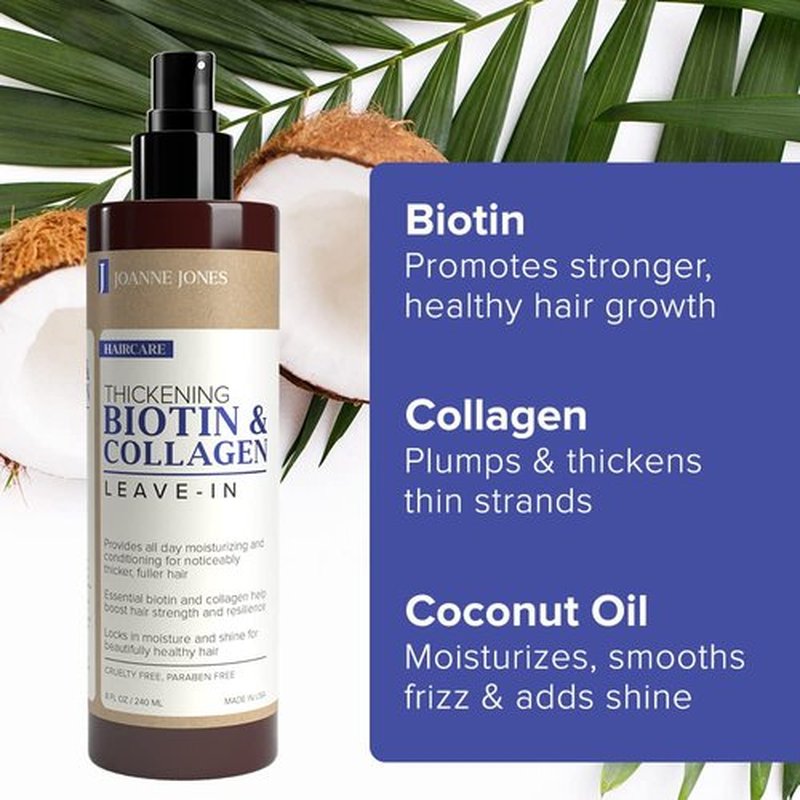 Joanne Jones Leave-In Conditioner - Thickening Biotin & Collagen Spray for All Hair Types | 8 fl oz