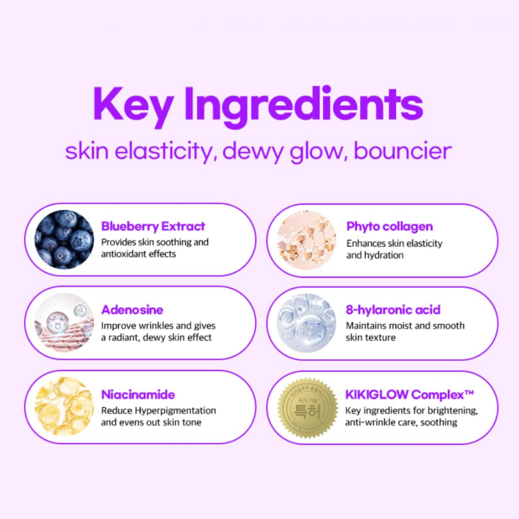 KIKIGLOW Blueberry SOS Intensive Anti-Aging Ampoule 40ml – Korean Firming Facial Ampoule with Vegan Collagen, Hyaluronic Acid, Adenosine, Antioxidant Care, Wrinkle & illuminating