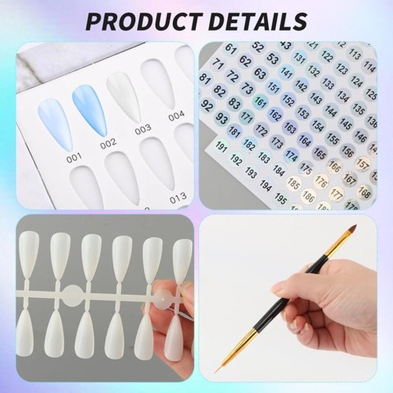 160 Nail Color Book, Professional Nail Color Display Book with 240 N-ail Tips & 1-200 Number Stickers Labels 3 Dual-Ended Nai-l Art Pen, Nai-l Salon Display Booklet(COLOR:White)