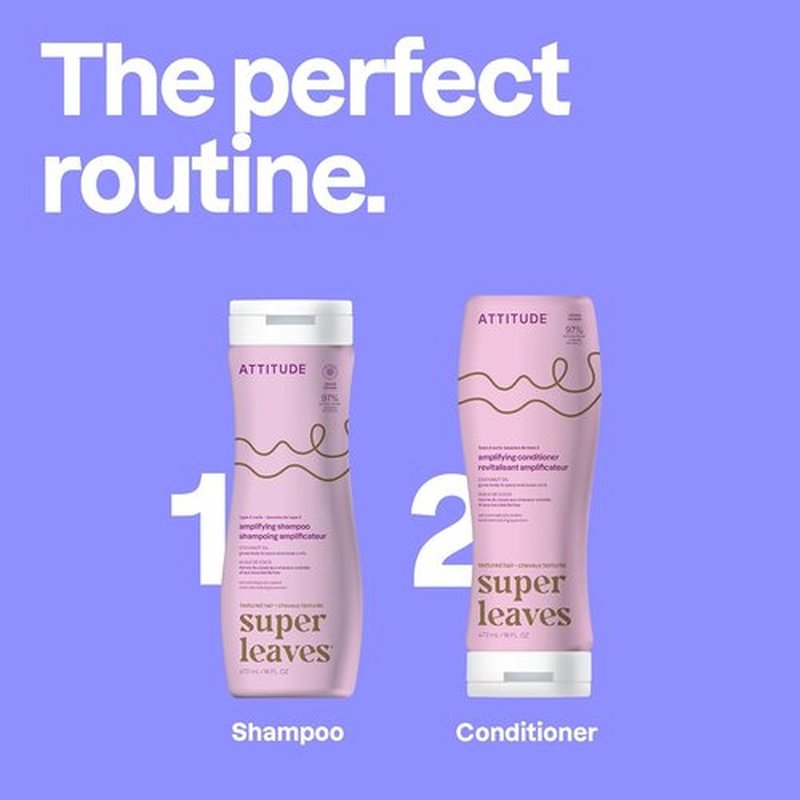 ATTITUDE Amplifying Shampoo for Curly Hair - Coconut Oil, EWG Verified, Vegan, 16 Fl Oz | Enhances Curl Body