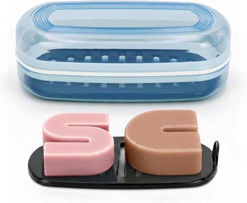 OZNER Clear Travel Soap Case - Leak-Proof Soap Holder with Draining Layer for Shampoo & Conditioner Bars | Blue, 1 Pack