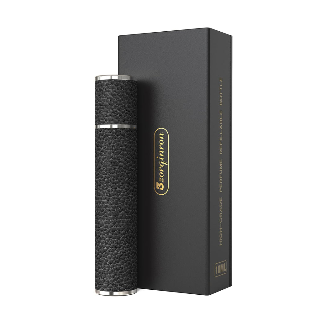 3zorqinron 10ML Genuine Leather Atomizer Sprayer for Perfume - Portable Mini Cologne Sprayer for Woman Man - Perfume Travel Refillable Bottle,Travel Essential Fragrance Spray Bottle (Black)