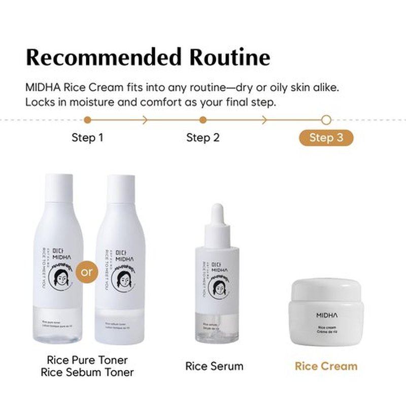 MIDHA Rice Cream 1.69fl.oz/50ml, Deep Hydration, Glow-Enhancing, Skin Barrier Support – Moisturising, Lightweight Daily Cream with Dewy, Radiant Finish, for Rice Face Spots