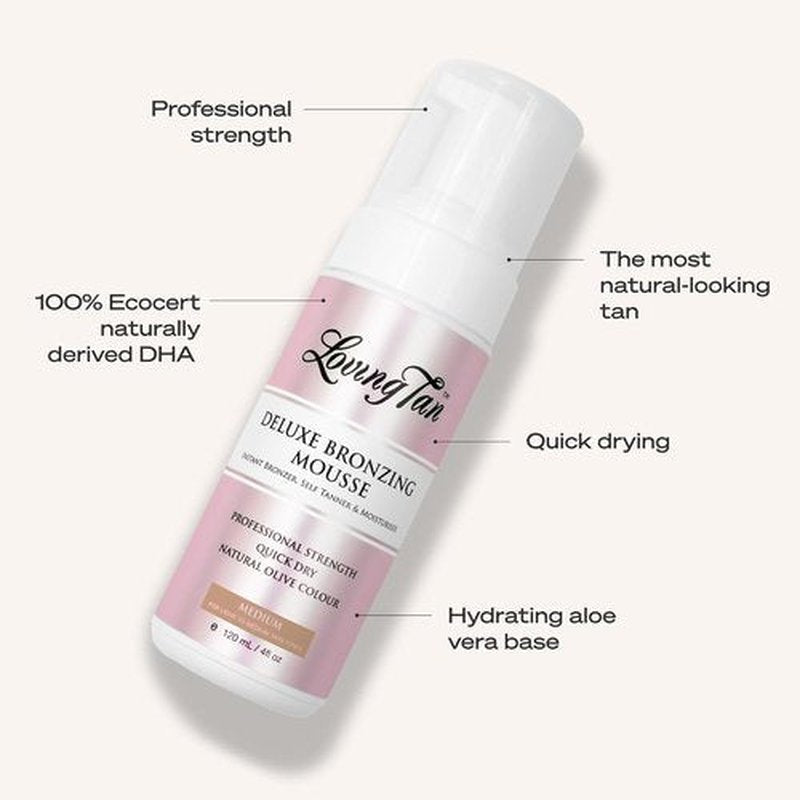 Loving Tan Deluxe Self Tanning Bronzing Mousse - Streak-Free, Professional Quality | Medium, 4 FL Oz, Cruelty-Free
