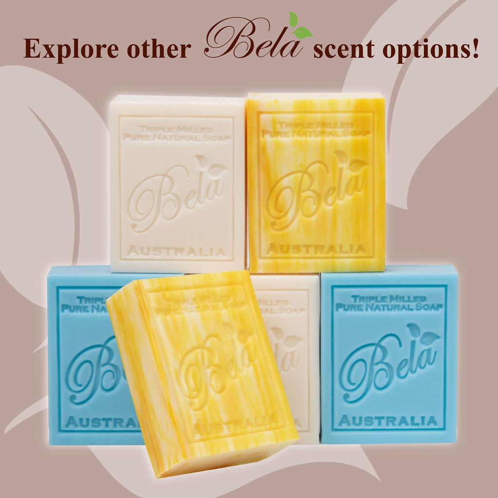 BELA Eucalyptus with Lemon Soap 3.3 oz Pack of 12, Long Lasting Triple Milled French Soap Enriched with Organic Shea Butter, Rich Creamy Lather, Made in Australia
