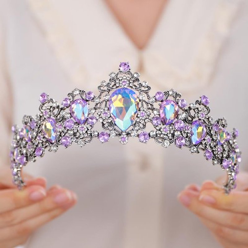 BERYUAN Bridal Baroque Purple Crystal Silver Headpiece Silver Princess Wedding Headband Royal Shiny Colorful Crystal Rhinestone Hair Costume for Women (purple)