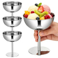 4PCS Stainless Steel Dessert Bowls, 5oz Ice Cream Cups, Stem Footed Metal Sundae Serving Dishes, Shatterproof Pudding Containers, Reusable Coupe Dessert Cup for Weddings Party Family Gathering(Silver)