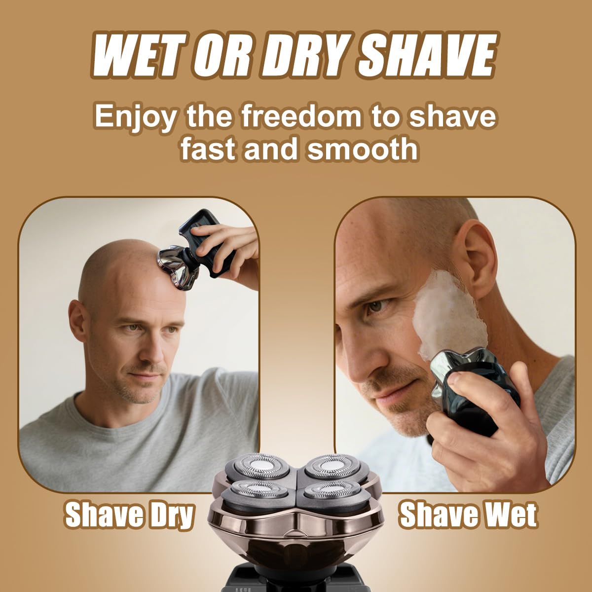 Amorka PRO 4 Head Replacement Blades for Skull Pitbull, Palm & Butterfly Kiss Shavers - 4D Floating Rotary Heads for Close and Smooth Shaving - Japanese Stainless Steel Wet & Dry Shaving Blade Head