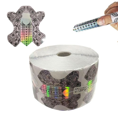 FingerAngel 500Pcs Nail Tips Laser Nail Forms Gel Polish Extension Forms Acrylic Tips Nail Art Decoration DIY Nail Gel Curl