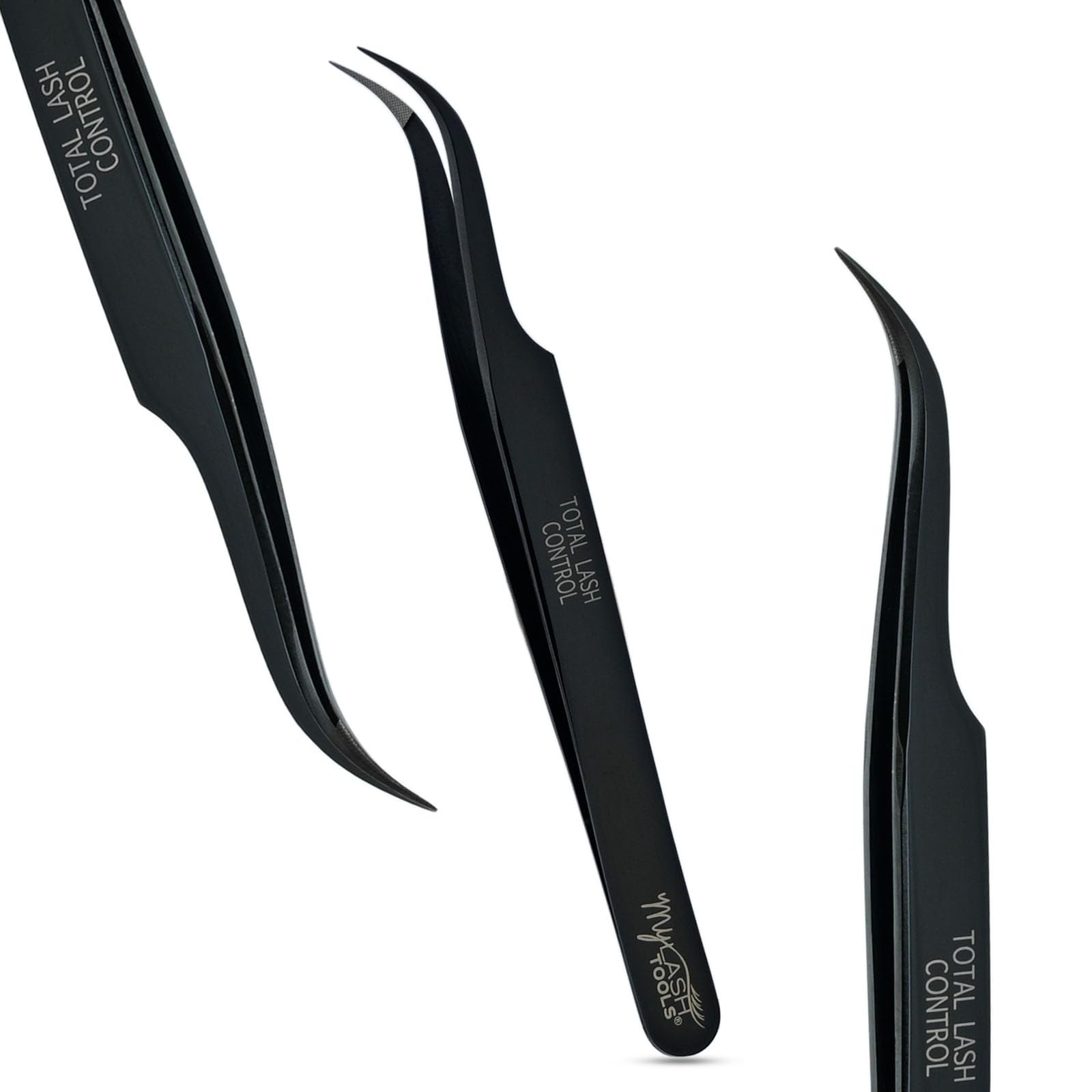 My Lash Tools Total Lash Control Curved Classic Fiber Tip Lash Tweezer – Precision Eyelash Extension Tweezer, Professional Stainless Steel, Volume & Classic Lashes (Black)