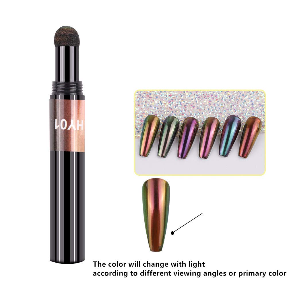 XICHEN 6 colors/set Air Cushion Nail Powder Pen Holographic Nails Powder with Mirror Effect, Manicure cushion magic pen, Laser Phantom Series Magic Mirror Powder