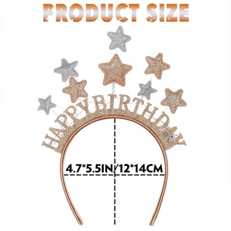 Aceorna Light Up Stars Headbands LED Gold Birthday Hairbands Glowing Happy Birthdays Crowns Head Bands Glitter Birthday Hair Accessories for Women
