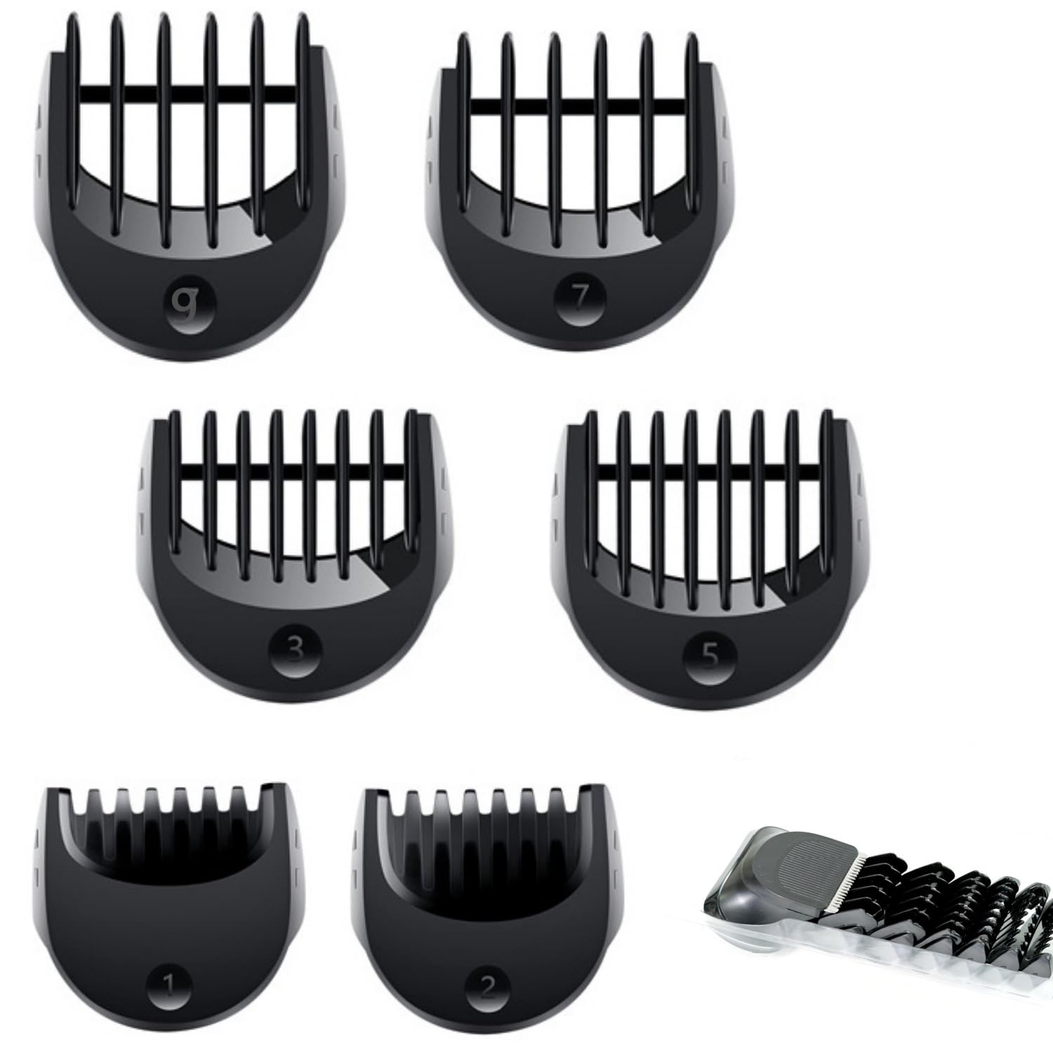 Beard Trimmer Replacement Head Compatible with Series 5，6 and 7 .1/2/3/5/7/9mm 6pcs Comb Trimming Attachment, for Electric Shavers 5018s5020s6075cc 7071cc7075cc7085cc7020s，5050cs6020s 6072cc