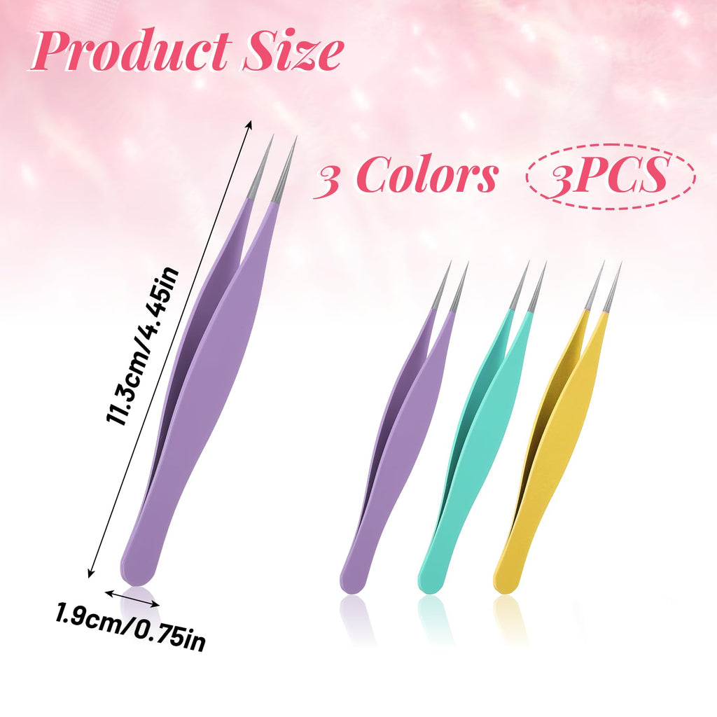 Nogeqi 3pcs Needle Nose Tweezers, Pointed Tweezers Precision Fine Point Tip Tweezer Stainless Steel For Hair, Eyebrow, Blackhead