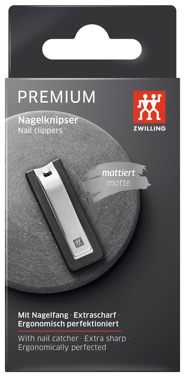 ZWILLING Nail Clipper (with Nail Catch Box, Strong Leverage for Finger- and toenails, Slightly Curved Cutting Edge), Premium, Black, 2.5 inch
