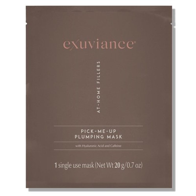 EXUVIANCE Pick-Me-Up Plumping Mask with Pure Hyaluronic Acid and Caffeine for Instant Plumping Hydration - Reveal Smooth, Supple and Luminous Skin, For All Skin Types - Single Use Sheet Mask, 0.7 oz