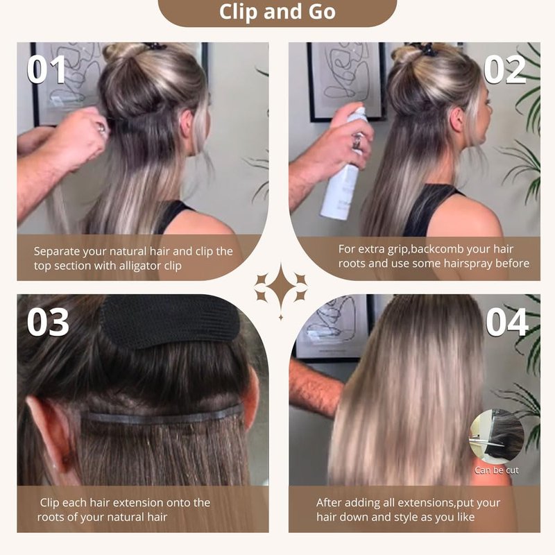 uMuse Seamless Clip In Hair Extensions Real Remy Human Hair, 18 Inch 120g 8pcs, Invisible PU Skin Weft, Balayage Chocolate Brown to Caramel Blonde, Straight Hair for Add Volume&Natural Blend