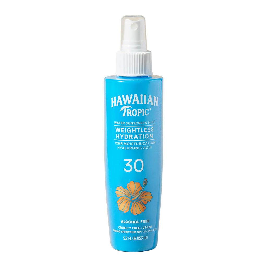 Hawaiian Tropic Weightless Hydration Water Mist for Body SPF 30, 5.2 Fl Oz | Hawaiian Tropic Body Spray Sunscreen Mist, Water Based SPF 30, Non-Aerosol Sunscreen Spray, 5.2 Fl Oz